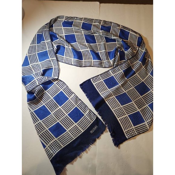 Vintage Bill Blass Navy Blue Green White Houndstooth Abstract Silk Neck Scarf Wr - Picture 2 of 5